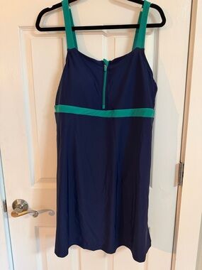 Lands' End Navy Swimdress with Teal Trim size 14/16
